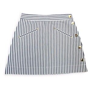 Derek Lam Striped Mini Skirt White Grey Zippers Denim Buttons Nautical Gold XS 2